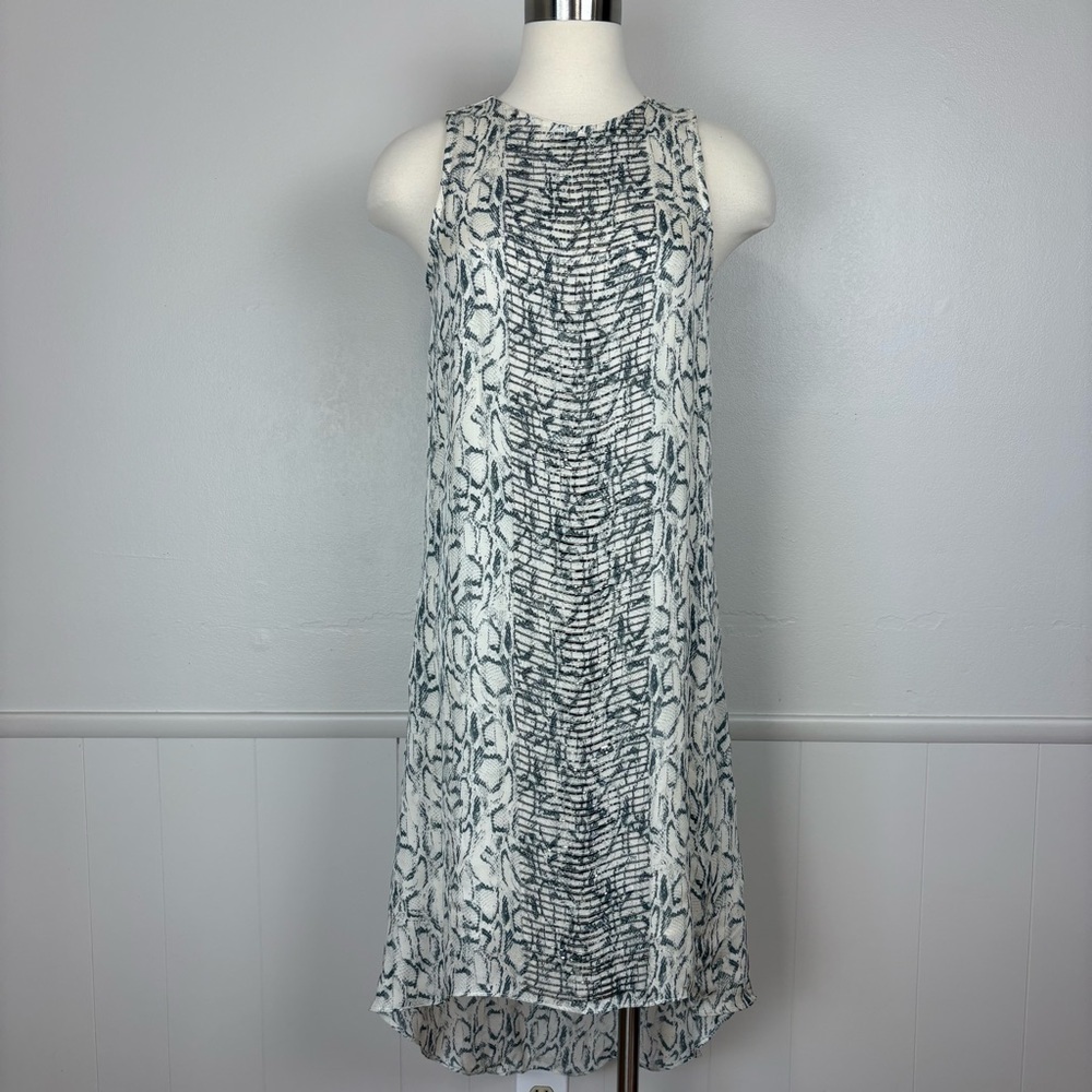 Haute Hippie Silk A Line Dress Size S High Low Hem Snakeskin Print Beaded Flirty